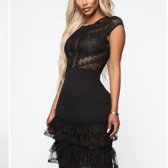 Black Mesh and Lace Dress - Picture 6 of 6